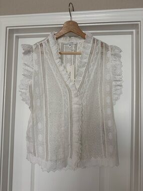 FRAME V-Neck Ivory Eyelet Ruffle Sleeve Blouse